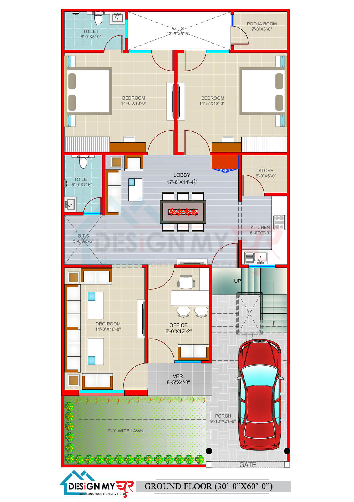 30X60 House Plan,South Facing