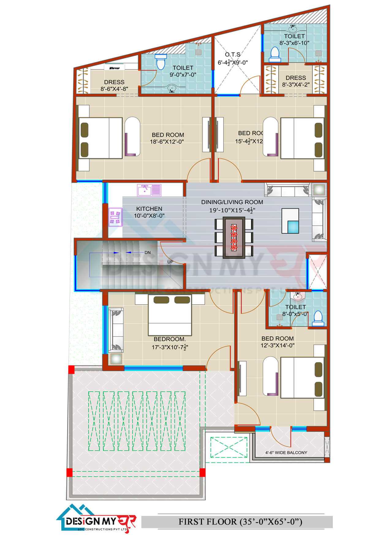 35X65 House Plan,North Facing