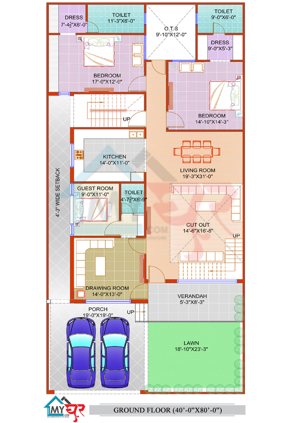 East Facing House Plans For 40×70 Site