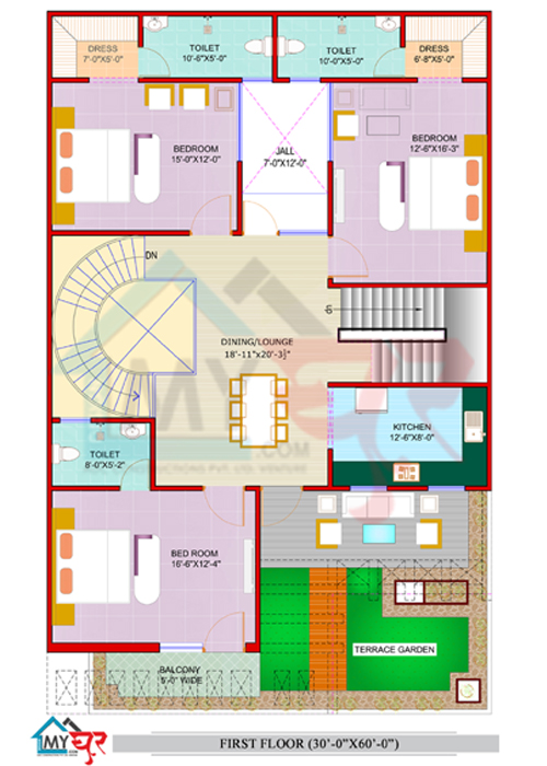 30x60 House Plan North East Facing