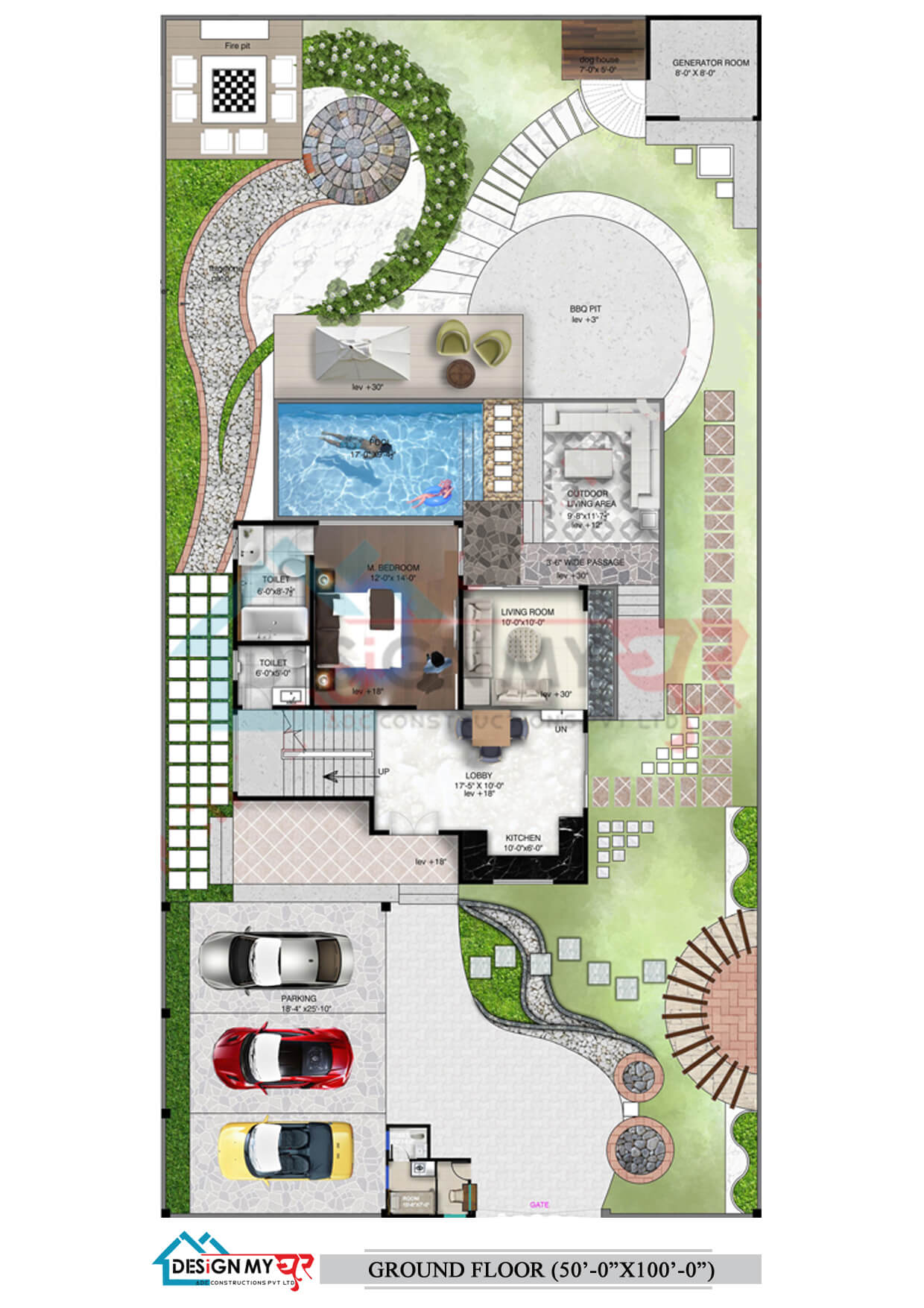 50x100 Farm House  Plan  North Facing